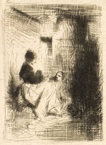 Frau und ihre Kinder von Charles Emile Jacque
