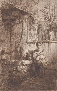 Frau an einem Brunnen, 1842 von Charles Emile Jacque