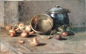 Stillleben (Krug, Kessel und Zwiebeln) von Charles Ethan Porter