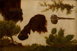 Studie für „Der verwundete Büffel“: Hügel-Salbei, Büffelkopf und Huf, Bullenbeere, Steinbeil und Kaktus … von Charles Ferdinand Wimar