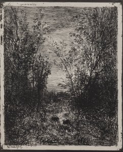 Ein Bach in einer Lichtung, Originaldruck 1862, gedruckt 1921 von Charles Francois Daubigny