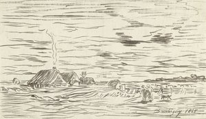 Bauernhäuser im flachen Land von Charles Francois Daubigny