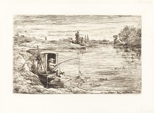 Schiffsjunge beim Angeln von Charles Francois Daubigny
