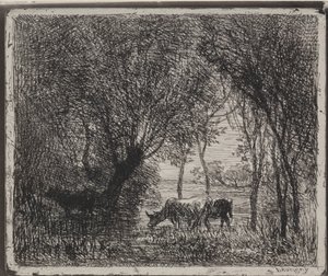 Kühe im Wald, Originaldruck 1862, gedruckt 1921 von Charles Francois Daubigny