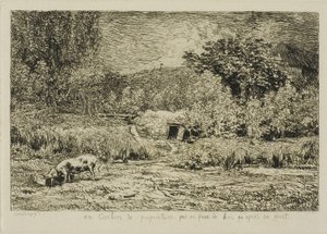 Schwein in einem Obstgarten von Charles Francois Daubigny