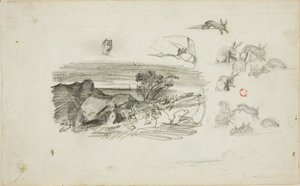 Skizzen: Felsige Umgebung und Kaninchen von Charles Francois Daubigny