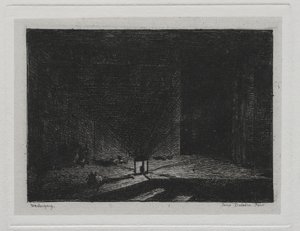 Die Bootsfahrt: Innenansicht eines Gasthauses Der Korridor eines Gasthauses, 1861 von Charles Francois Daubigny