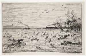 Die Fische freuen sich über die Abreise des Schiffsjungen von Charles Francois Daubigny