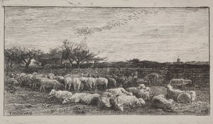 Der große Schafstall, Originaldruck 1862, gedruckt 1921 von Charles Francois Daubigny