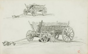 Zwei Skizzen eines Ochsenkarrens von Charles Francois Daubigny