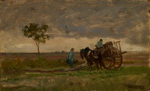 Weite Landschaft mit Bauernwagen von Charles Francois Daubigny