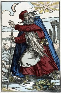Der wandernde Jude erschreckt durch das katholische Kreuz - Gravur nach der Zeichnung von Pinot von Charles Francois Pinot