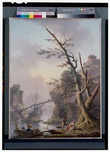 Flusslandschaft mit Fischern, die ihre Netze einholen von Charles François Grenier de Lacroix