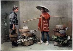 Gemüsehändler in Japan, ca. 1890