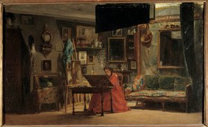 Prinzessin Mathilde (1820-1904) in ihrem Atelier, Rue de Courcelles. Prinzessin Mathilde-Letizia Bonaparte vor ihrem Schreibtisch. Gemälde von Sebastien Charles Giraud (1819-1892). 19. Jahrhundert. Maße 0,32 x 0,52 m Paris, Musée Carnavalet