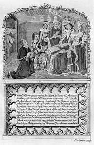 Earl Rivers überreicht sein Buch an König Edward IV, um 1477 spätes 18. oder frühes 19. Jahrhundert von Charles Grignion