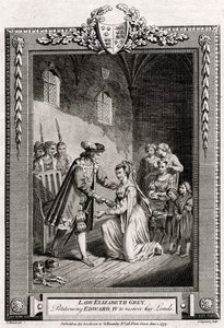 Lady Elizabeth Grey, bittet Eduard IV. um die Wiederherstellung ihrer Ländereien, 15. Jahrhundert, 1777 von Charles Grignion