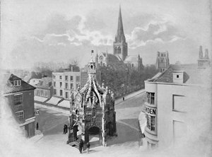 Chichester: Die Kathedrale, Marktkreuz und Turm, um 1896 von Charles H Barden