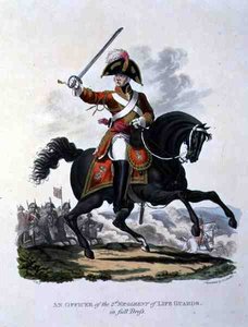 Ein Offizier des 2. Regiments der Life Guards in voller Montur, graviert von Joseph Constantine Stadler