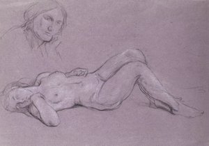 Studie einer liegenden nackten weiblichen Figur, mit einer Studie eines Frauenkopfes, der auf ihrer Hand ruht
