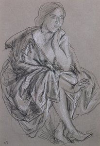 Studie einer sitzenden Frau, Sitzende Frau drapiert (Kreide auf Papier) von Charles Haslewood Shannon