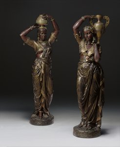 Zwei bronzene Fackelträger in Form von indischen Frauen, die Vasen tragen, 1862-1865 von Charles Henri Joseph Cordier