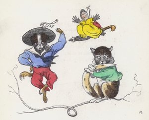 Dame Trottypeg und ihr Haustier Katze und Hund