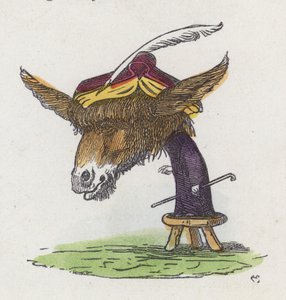 Esel steht auf einem Hocker
