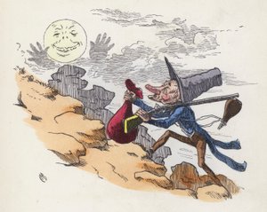 Mann, der einen Hügel hinaufklettert, um auf den Mond zu schießen