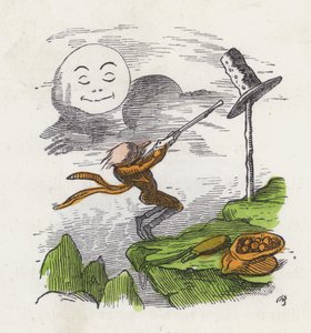 Mann, der auf seinen Hut schießt, frustriert darüber, den Mond nicht treffen zu können von Charles Henry (after) Bennett