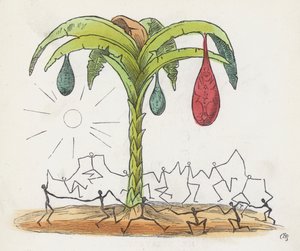 Strichmännchen tanzen um einen Baum