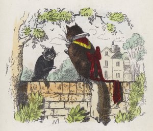 Zwei Katzen auf einer Gartenmauer (farbige Gravur) von Charles Henry (after) Bennett