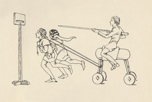 Jungen spielen beim Reiten auf der Quintain Romanze von Alexander, um 1340. Bodleian, 1931 von Charles Henry Bourne Quennell