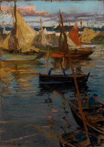 Ein Abendglühen mit einer Rosenspur im Schatten (Boote Concarneau)