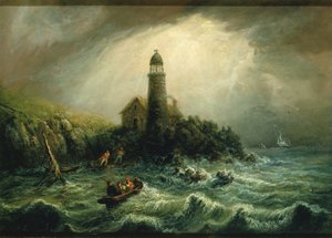 Meeresblick auf den Leuchtturm von Cape Poge, ca. 1840-1849 von Charles Hubbard