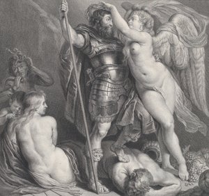 Held, von der Siegesgöttin gekrönt, die ihm einen Lorbeerkranz aufsetzt, Venus und Amor, ca. 1735-61 von Charles Hutin