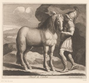 Soldat sattelt ein Pferd von Charles II Errard (attributed to)
