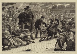Kinderparty an Bord der HMS Minotaur, das Tauziehen von Charles J. Staniland