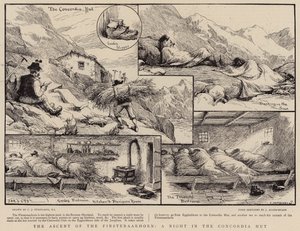 Der Aufstieg des Finsteraarhorns, eine Nacht in der Concordia-Hütte von Charles J. Staniland