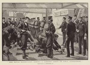 Die Marine-Manöver, Bewaffnung einer Landungstruppe auf der HMS Conqueror von Charles J. Staniland