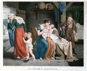 Der Tod des Babys, das in die Obhut einer Krankenschwester gegeben wurde, graviert von Delegorgue von Charles Jacques Lebel