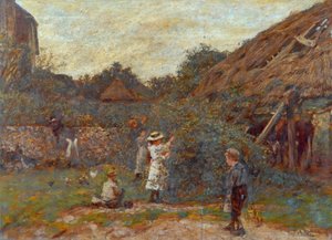 Szene im Bauernhof mit Kindern, die Obst pflücken, 1901 von Charles James