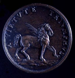 Porträtmedaille von Gian Lorenzo Bernini, Rückseite eines geflügelten Pferdes