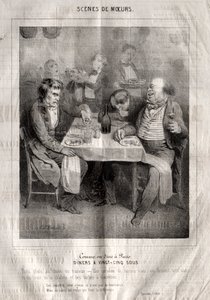 Szenen der Sitten: Wie man in Paris speist. Abendessen für fünfundzwanzig Sous. Drei Gerichte nach Wahl des Wirts... von Charles Joseph Traviès de Villers
