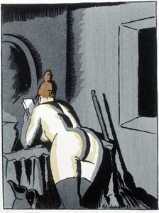 Nackte Frau, Rückenansicht, liest - in „Der Neger Leonard“ von Pierre Mac Orlan, ill. von Chas. Laborde (Charles Laborde) (1886-1941), ed. des Banners von Charles Laborde