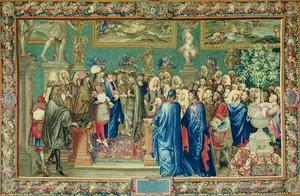 Audienz von Ludwig XIV. (1638-1715) für den Grafen von Fuentes, königlicher Botschafter von Philipp IV. von Spanien, im Louvre, 24. März 1662, Gobelins-Werkstatt