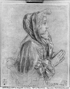 Halblanges Profil einer Frau mit gefalteten Händen, bekannt als Madame de Maintenon von Charles Le Brun