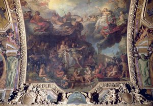 König Ludwig XIV. (1638-1715) regiert allein im Jahr 1661, Deckenmalerei aus der Galerie des Glaces