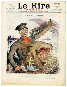 Titelblatt von „Das rote Lachen“, Satirisch in Farben