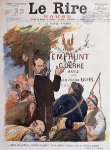 Erster Weltkrieg (1914-1918): Karikatur über die Förderung des Kriegskredits, Einkommensquelle für Profiteure, die durch den Handel mit Kohle, Munition und Vieh bereichert wurden - Zeichnung von Charles Léandre (1862-1934), für das Cover von Le Rire Rouge von Charles Leandre